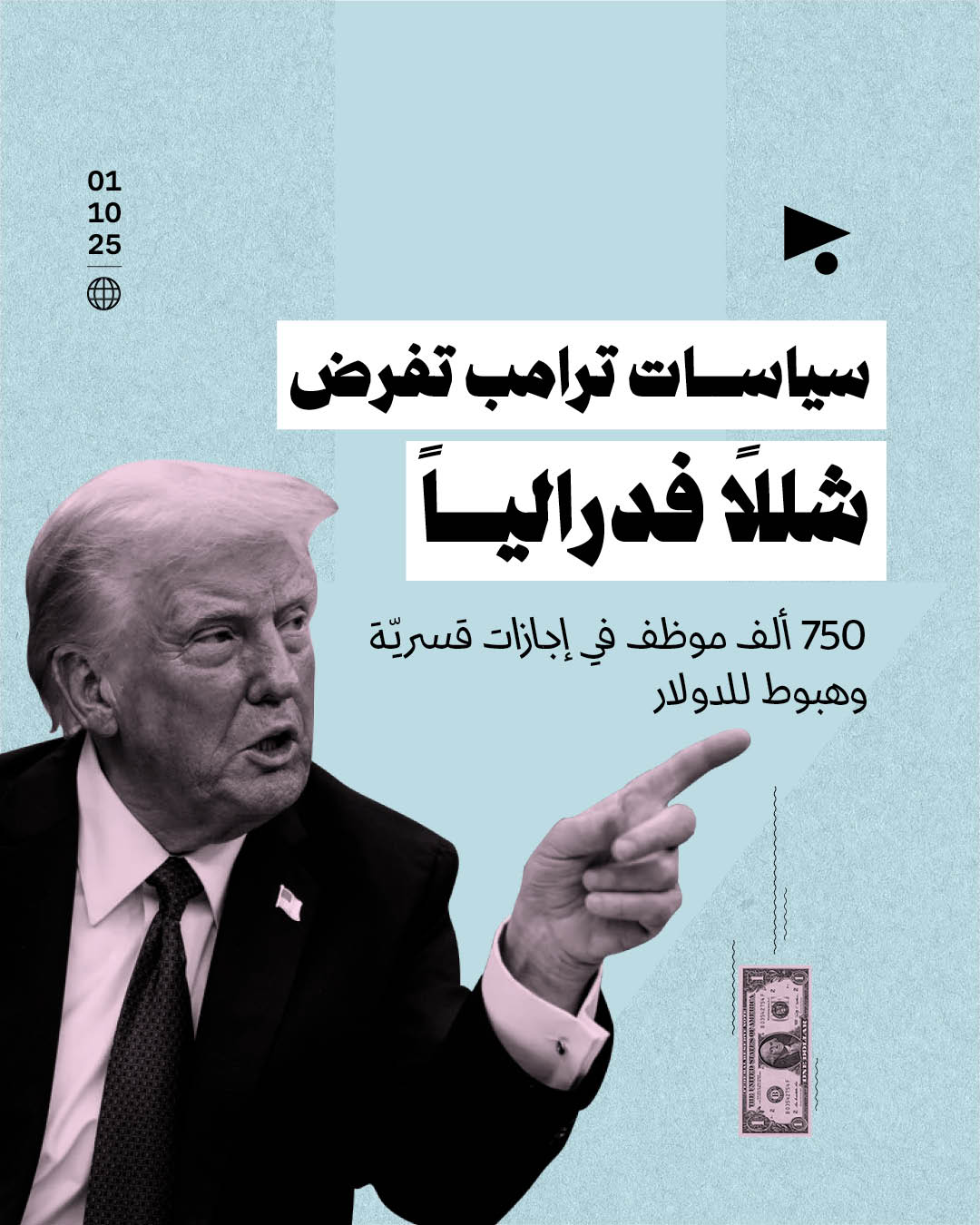  سياسات ترامب تفرض شللاً فدرالياً: 750 ألف موظف في إجازات قسريّة وهبوط للدولار