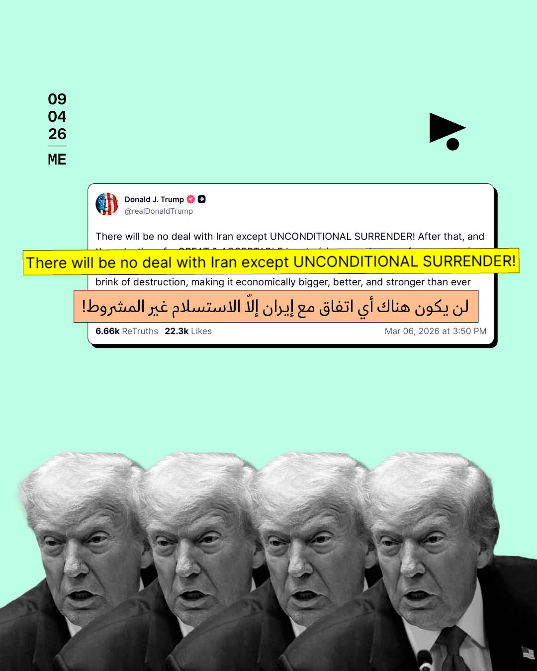 <strong>ترامب وإيران: من «الاستسلام غير المشروط» إلى «السلام العالمي»</strong>