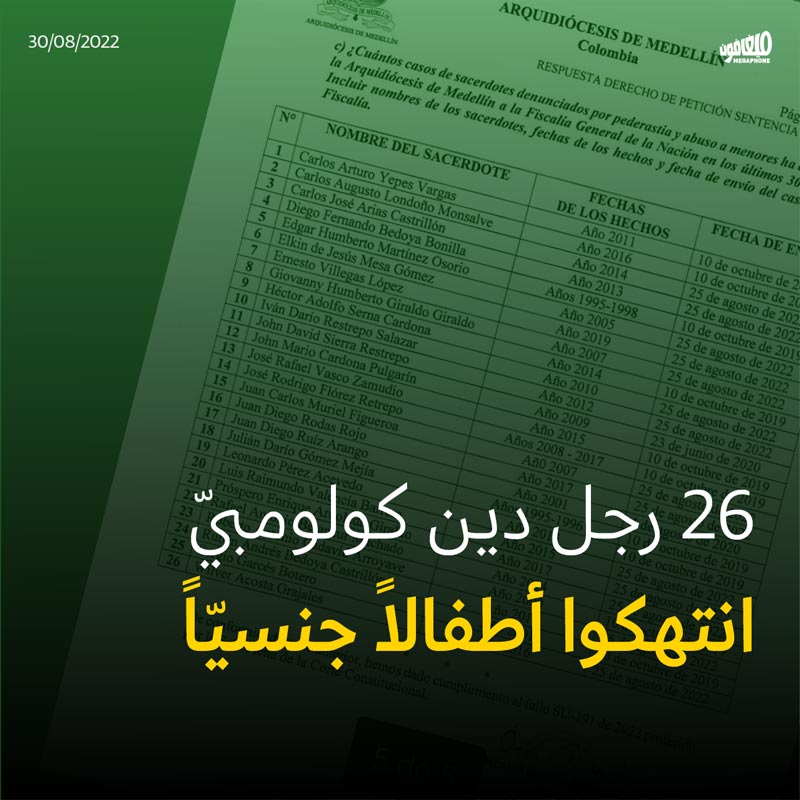 26 رجل دين كولومبيّ انتهكوا أطفالاً جنسيّاً 
