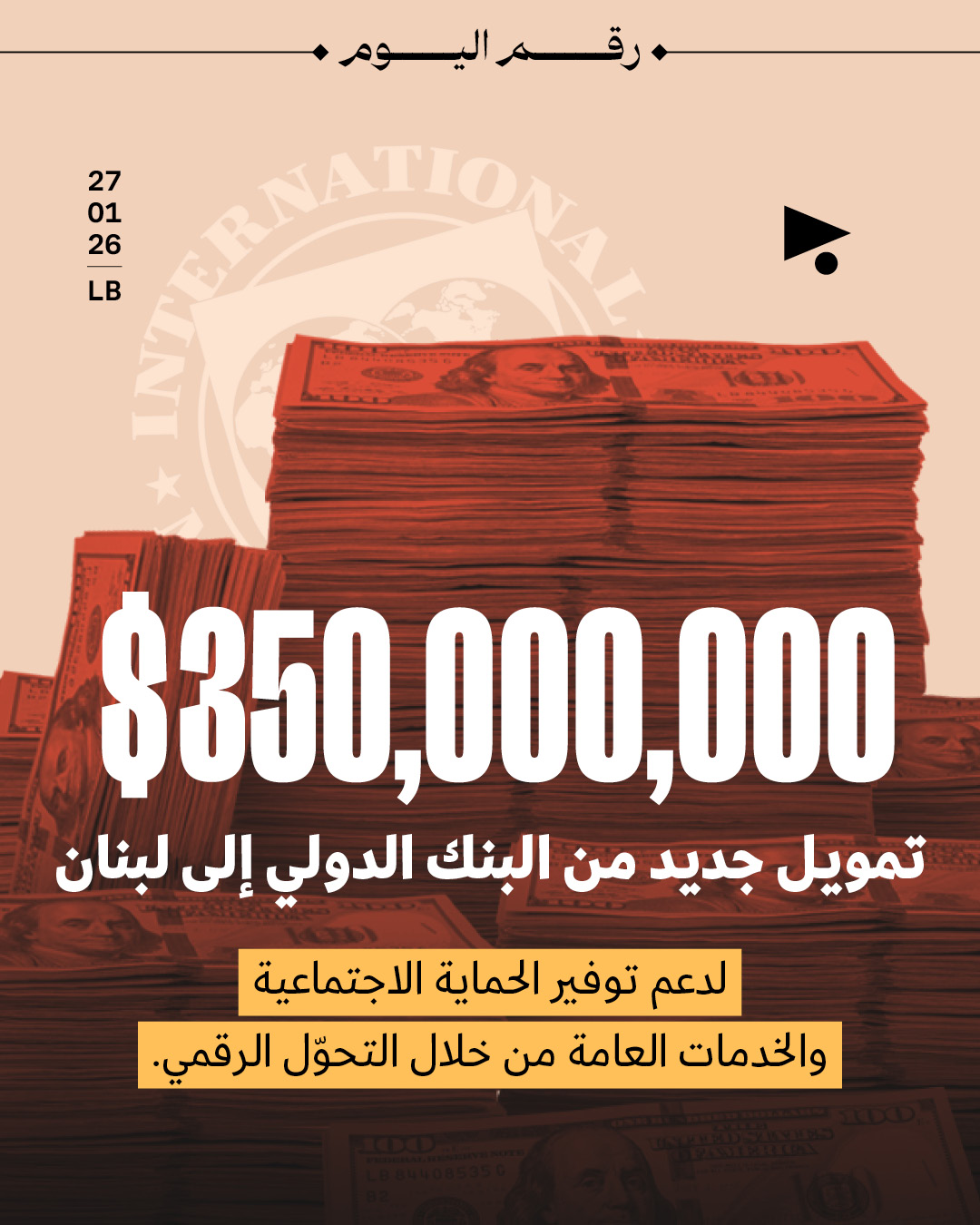 350,000,000 $ تمويل جديد من البنك الدولي إلى لبنان لدعم توفير الحماية الاجتماعية والخدمات العامة من خلال التحوّل الرقمي. 