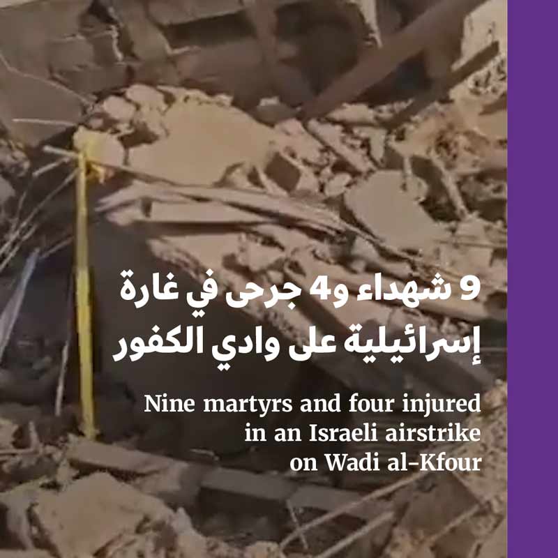9 شهداء و4 جرحى في غارة إسرائيلية على وادي الكفور