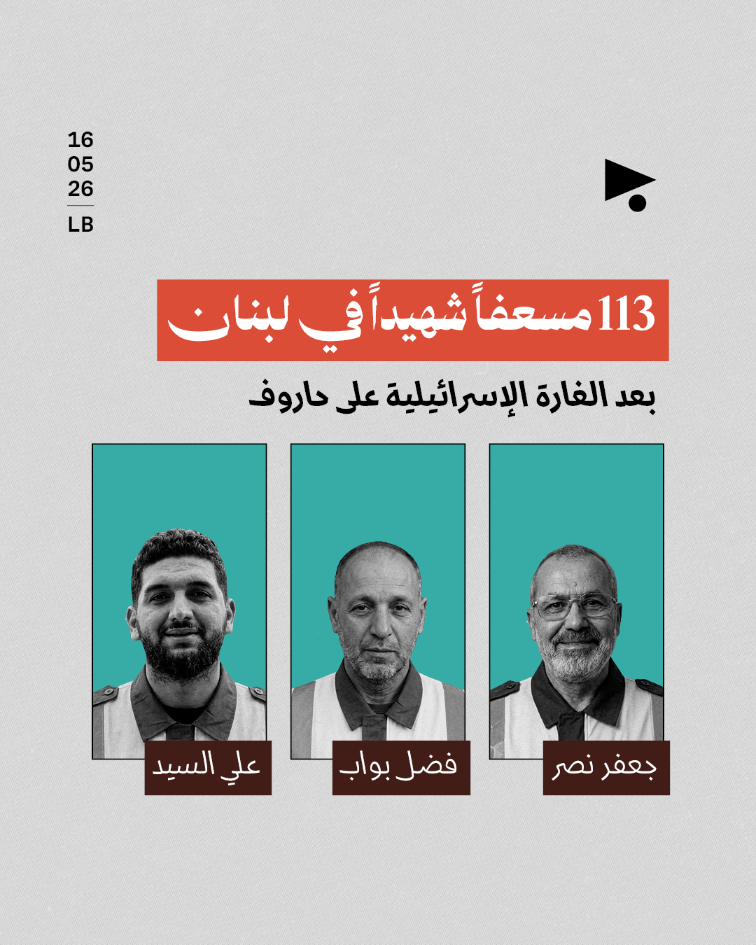 113 مسعفاً شهيداً في لبنان