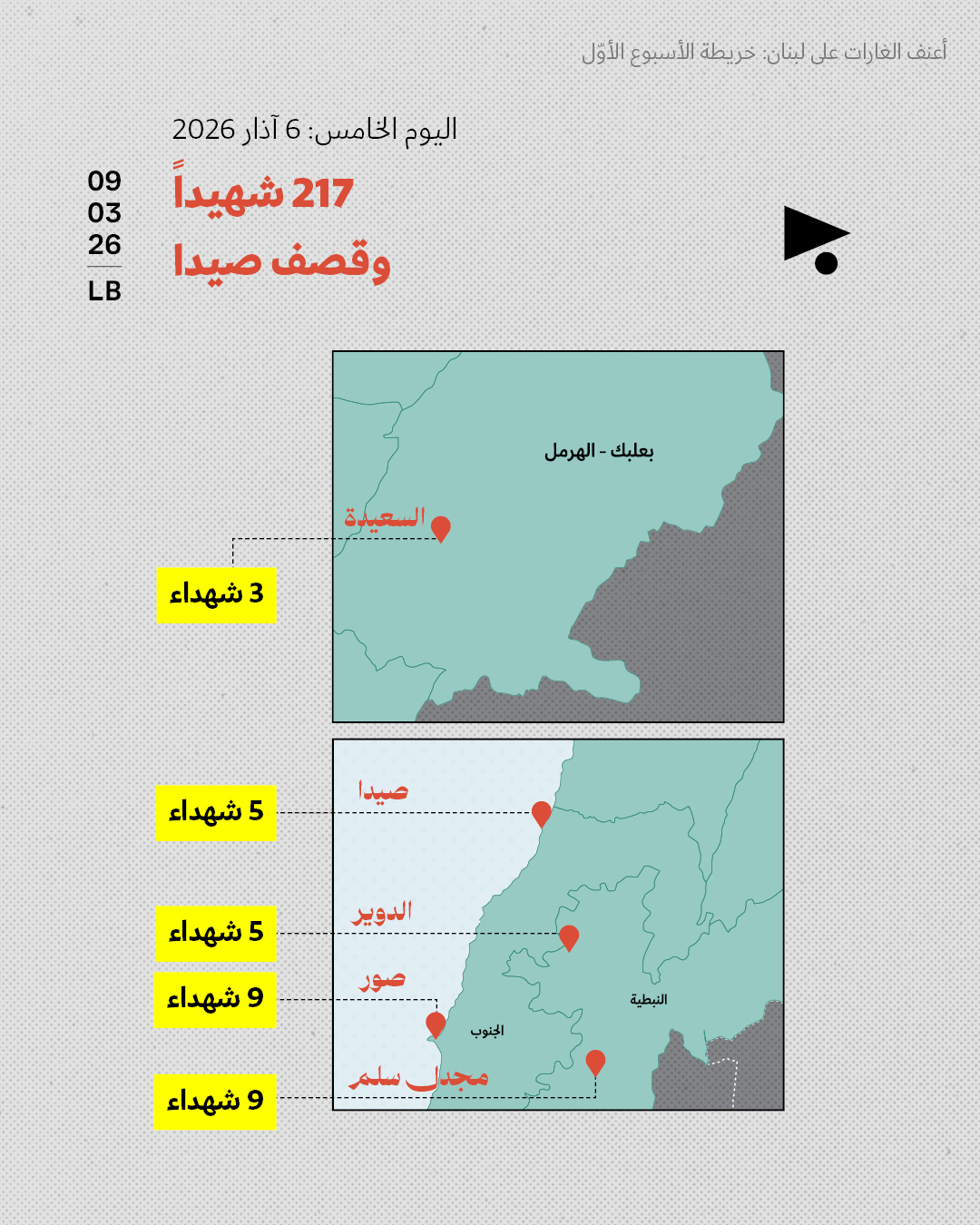 <strong>أعنف الغارات على لبنان: خريطة الأسبوع الأوّل 2 - 8 آذار 2026 </strong>