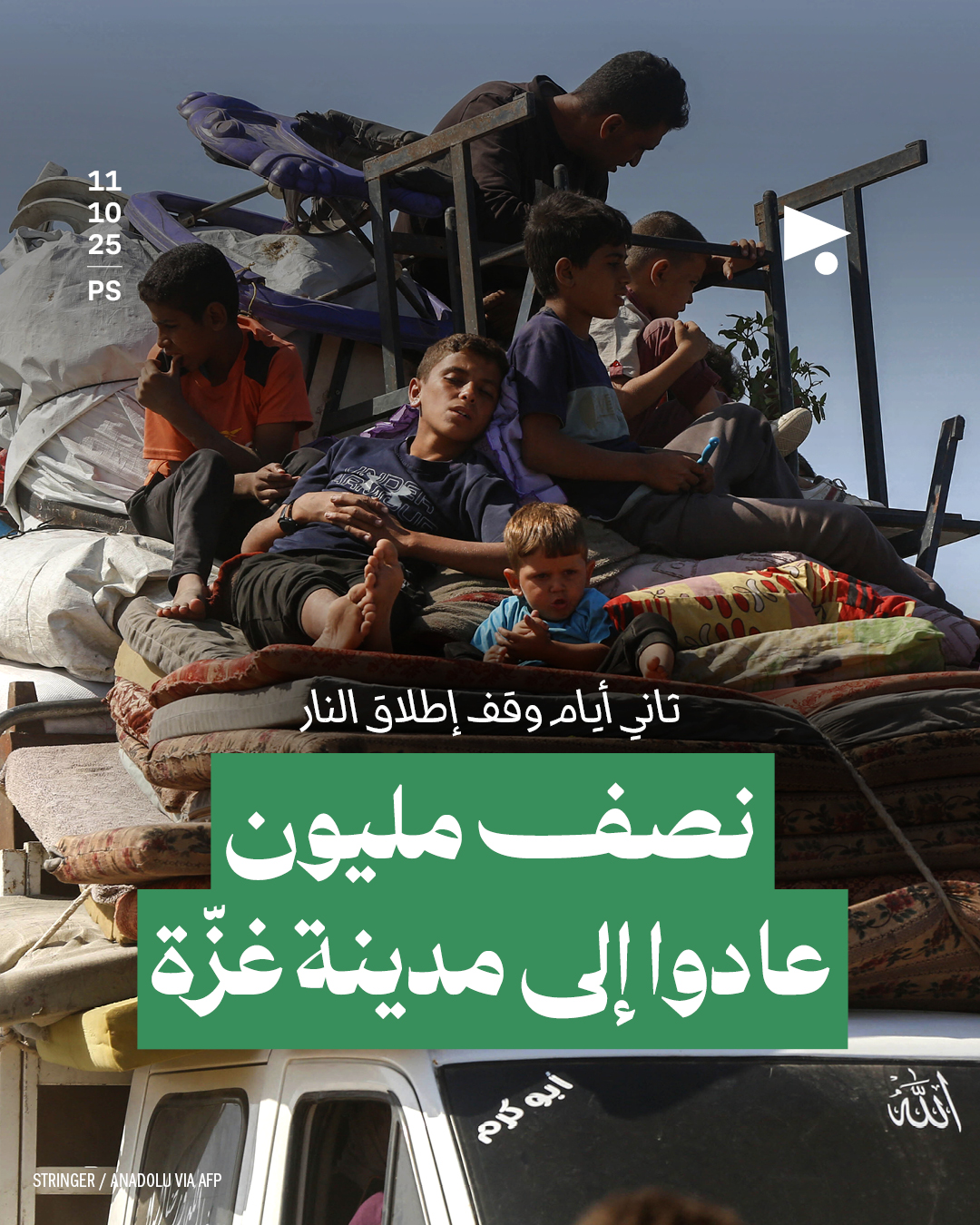 ثاني أيام وقف إطلاق النار  نصف مليون عادوا إلى مدينة غزّة 