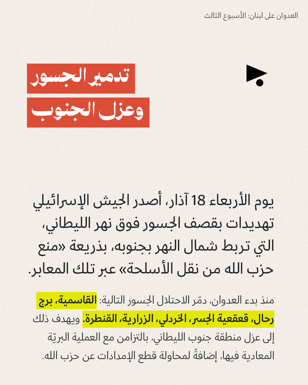 <strong>العدوان على لبنان: الأسبوع الثالث 16 - 22 آذار 2026</strong>