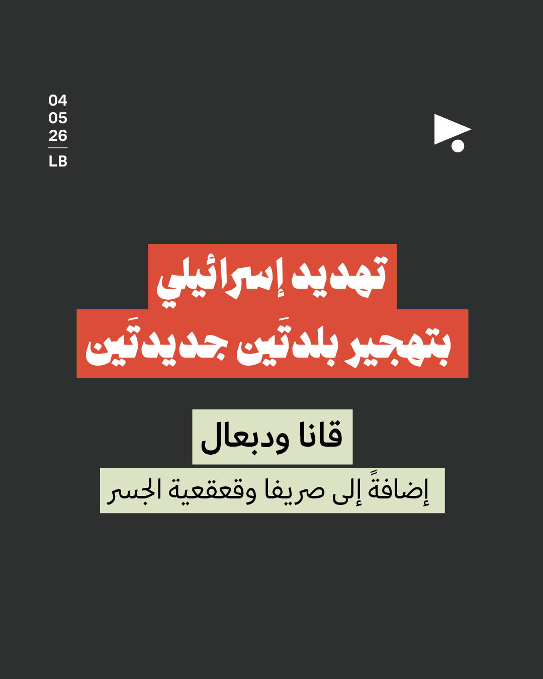 تهديد إسرائيلي بتهجير بلدتَين جديدتَين: قانا ودبعال