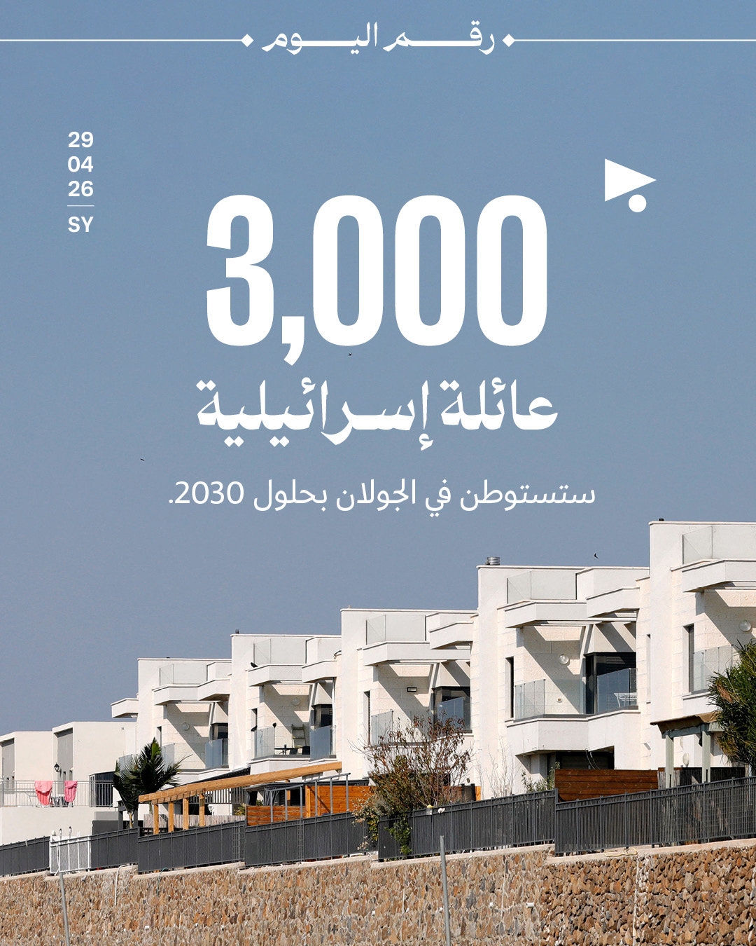 3,000 عائلة إسرائيلية جديدة ستستوطن في الجولان بحلول 2030.