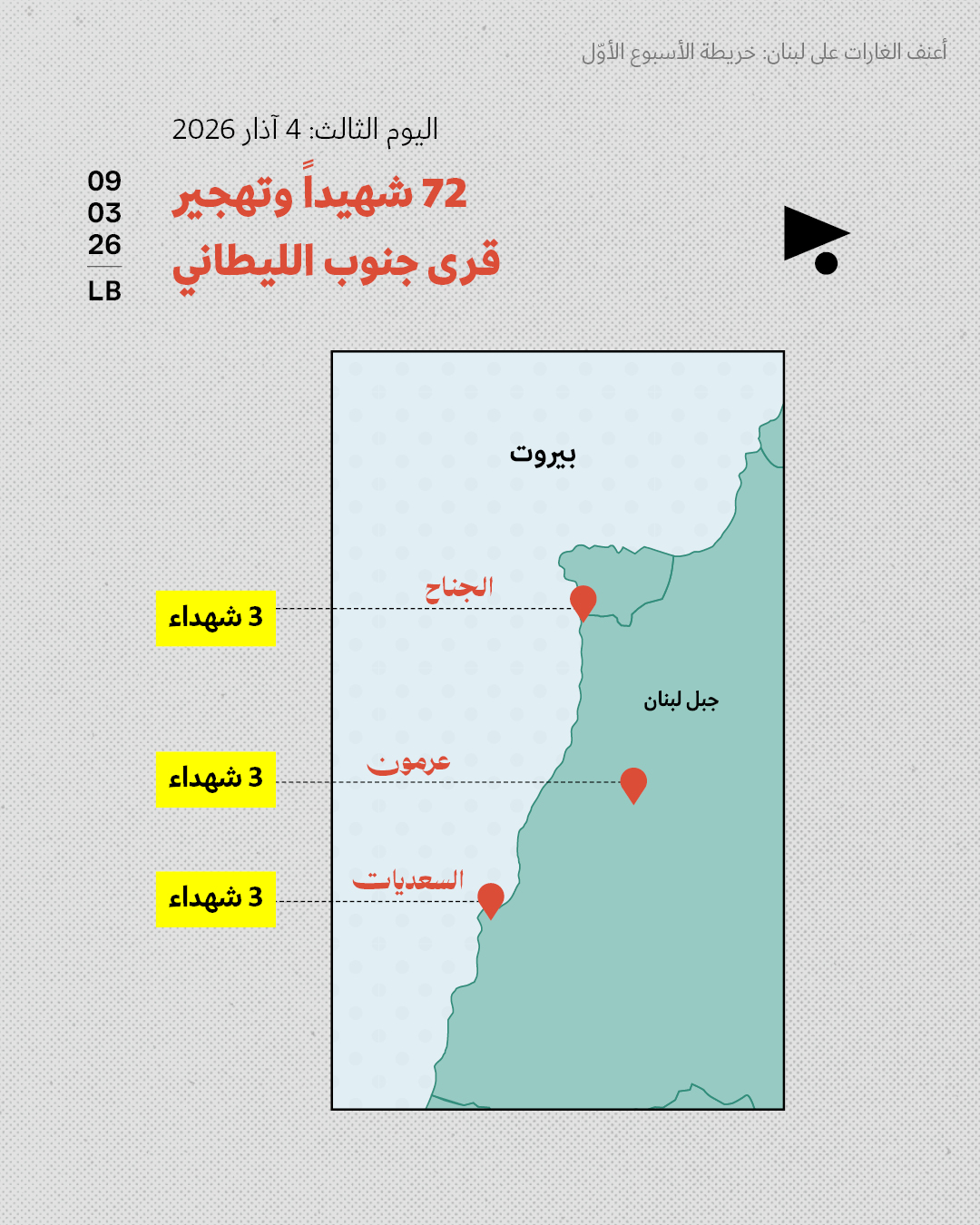 <strong>أعنف الغارات على لبنان: خريطة الأسبوع الأوّل 2 - 8 آذار 2026 </strong>