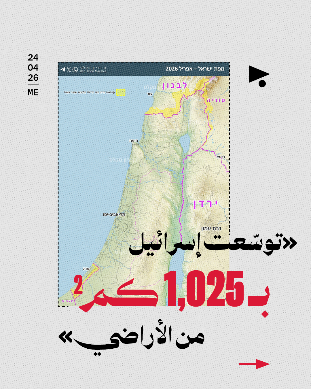 «توسّعت إسرائيل بـ1,025 كيلومتراً مربّعاً من الأراضي»
