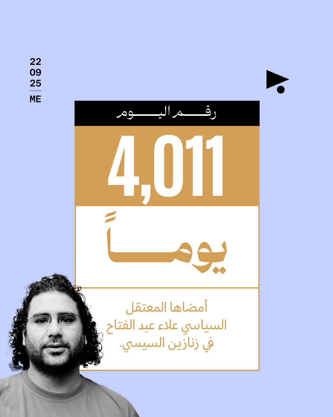 4,011 يوماً أمضاها المعتقل السياسي علاء عبد الفتاح في زنازين السيسي.