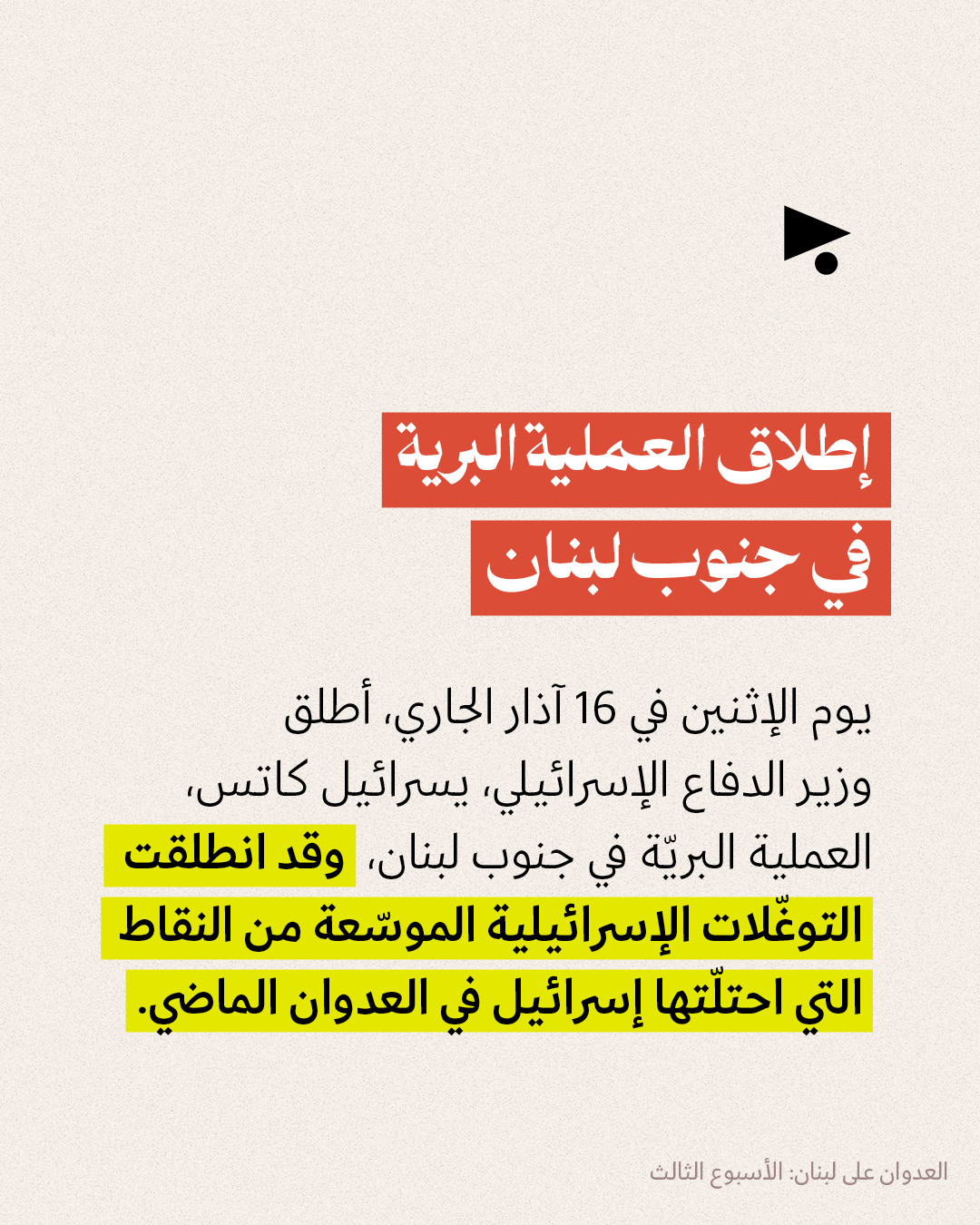<strong>العدوان على لبنان: الأسبوع الثالث 16 - 22 آذار 2026</strong>