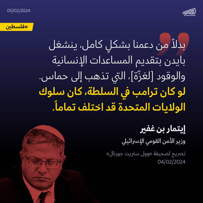 بن غفير ينتقد سياسات بايدن ويحنّ لترامب